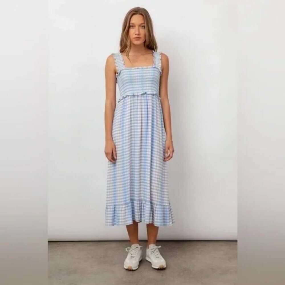 Rails Light Blue and White Gingham Midi Dress